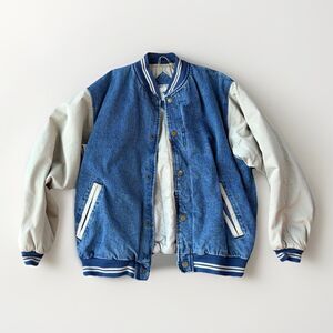 Yukon Trail Denim Jacket Mens Sz L Blue Lined Varsity Button Up 90s Y2K VTG